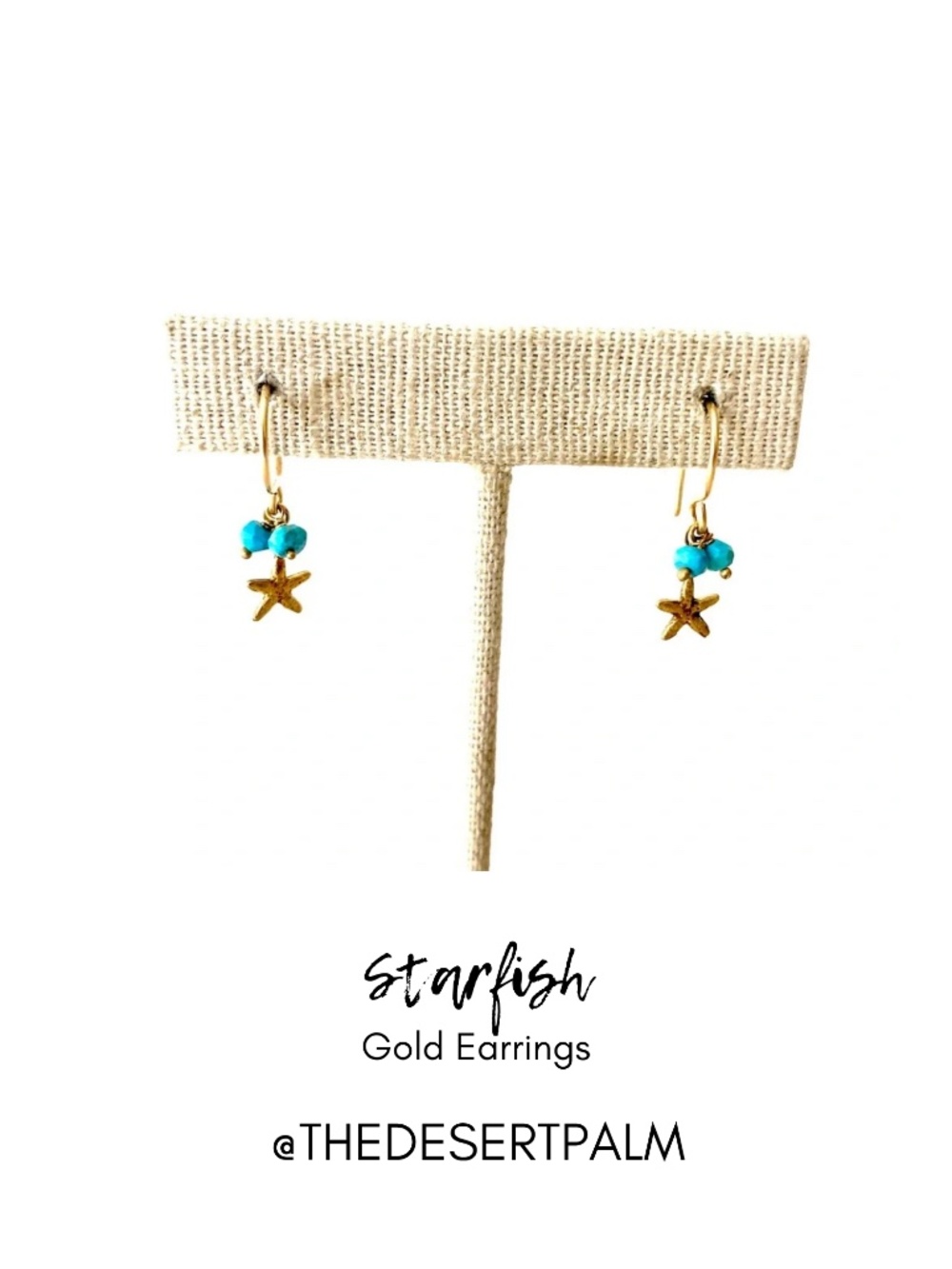 Gold Starfish Turquoise Drop Earrings Coastal Beach Ocean Jewelry